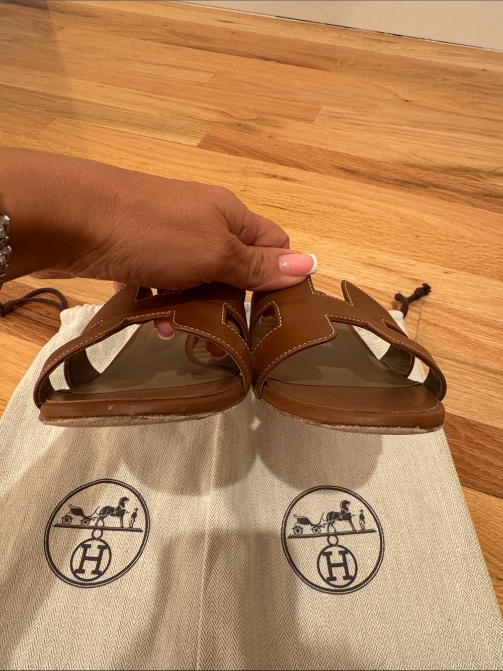Hermes Brown Oasis Oran Leather Slide Sandals Size 10.5 Womens 41 Europe - Picture 2 of 12
